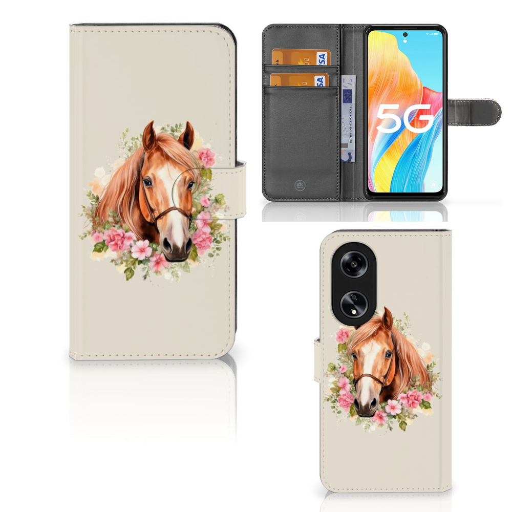 Telefoonhoesje met Pasjes voor OPPO Reno8 T 5G Paard design paard aanzicht