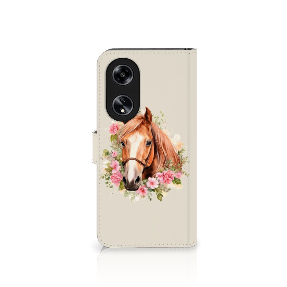 Telefoonhoesje met Pasjes voor OPPO Reno8 T 5G Paard paarden bloemen voorkant