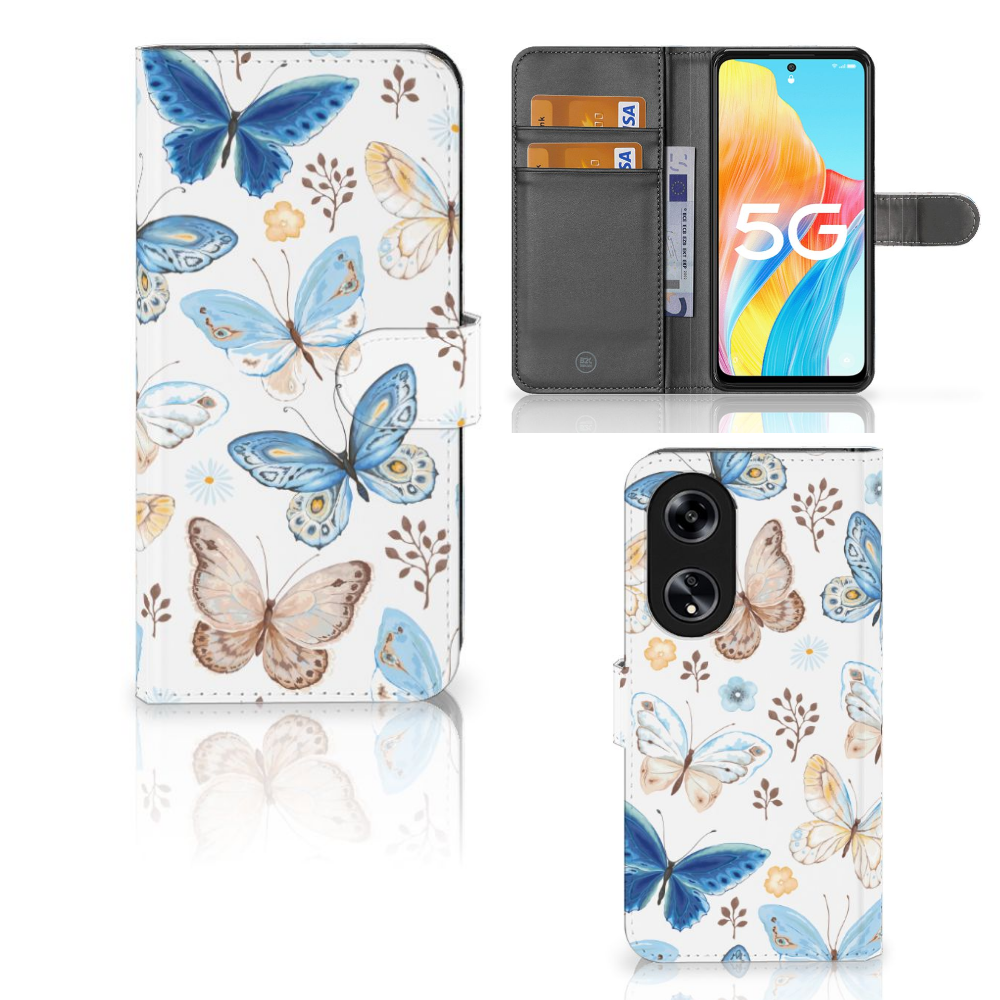 Telefoonhoesje met Pasjes voor OPPO Reno8 T 5G Vlinder met kleurrijke vlinders en ruimte voor drie pasjes.
