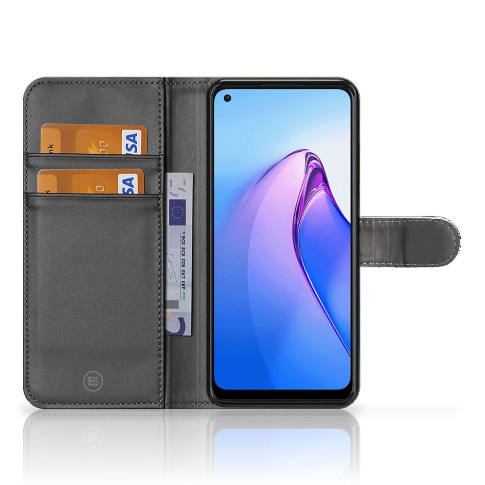 Telefoonhoesje met Pasjes voor OPPO Reno8 Vintage Pauwen binnenkant aanzicht