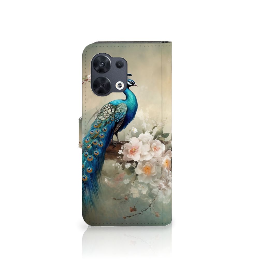 OPPO Reno8 Telefoonhoesje met Pasjes Vintage Pauwen voorkant