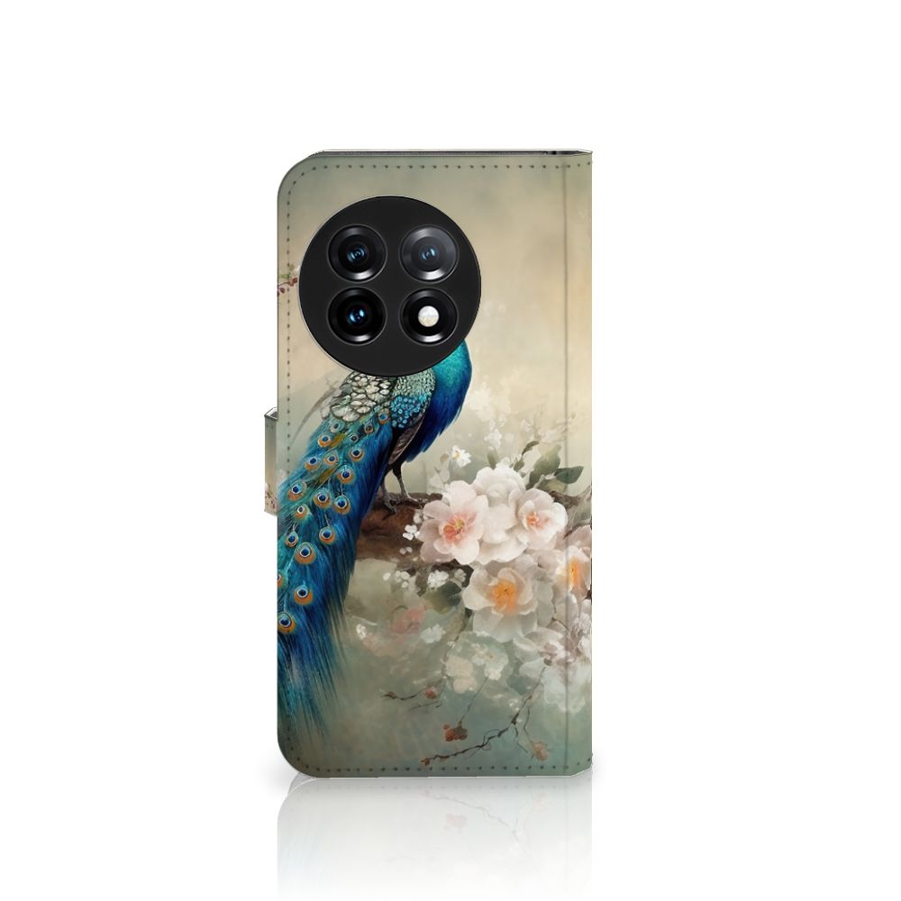 OnePlus 11 Telefoonhoesje met Pasjes Vintage Pauwen voorkant