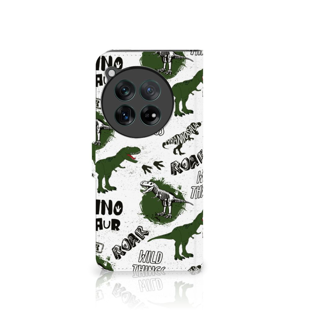 Telefoonhoesje met Pasjes voor OnePlus 12 Dinosaurus met dino-design en pootafdrukken 🦖