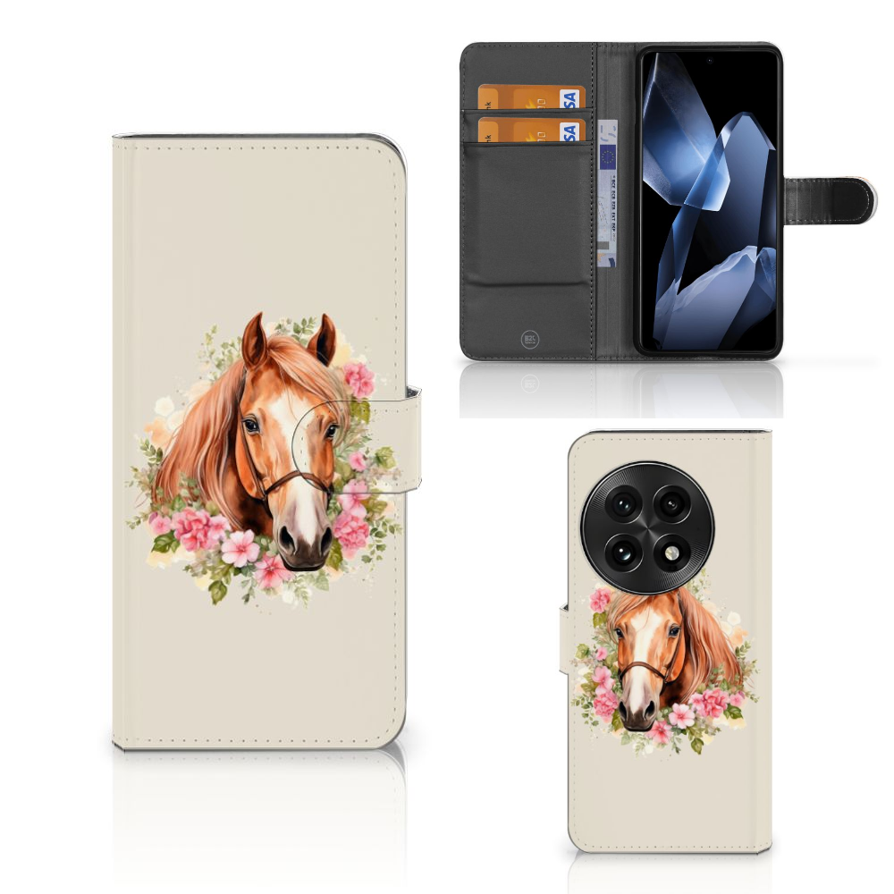 OnePlus 13 Telefoonhoesje met Pasjes Paard vooraanzicht en achteraanzicht