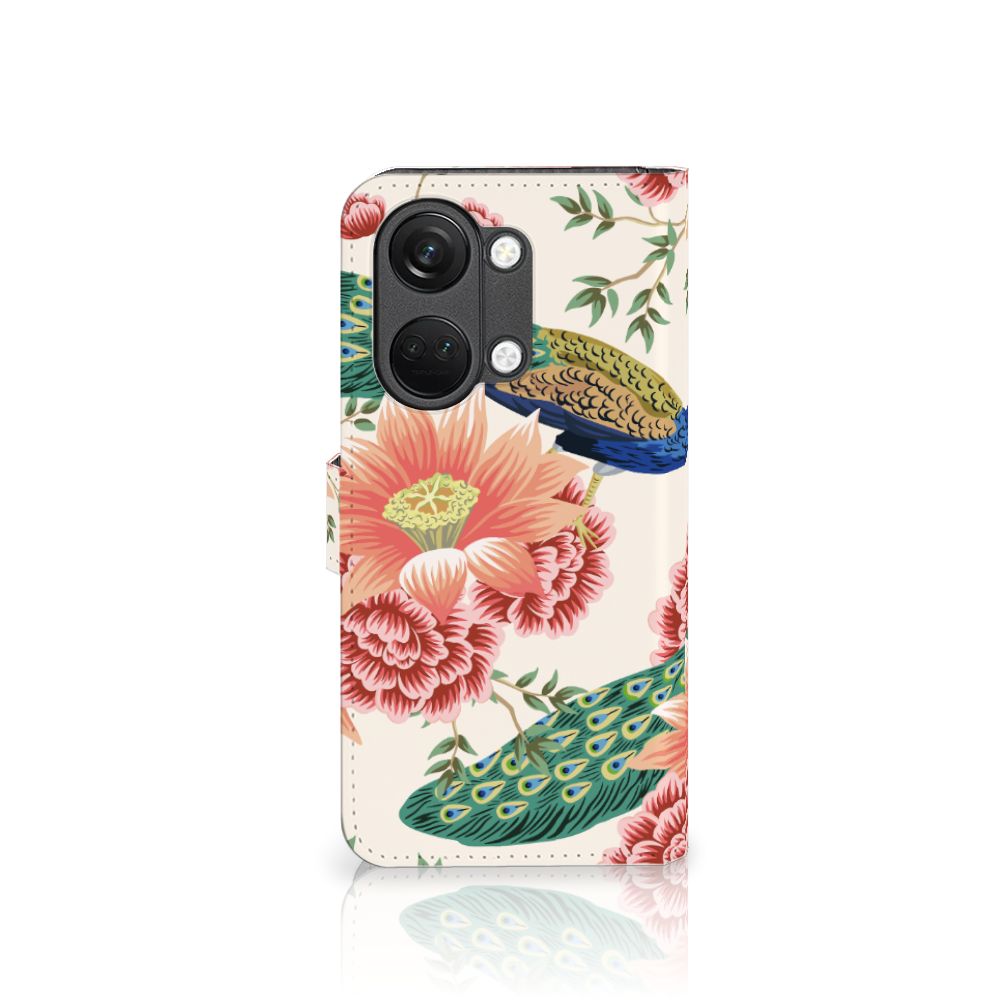 OnePlus Nord 3 Telefoonhoesje met Pasjes Pink Peacock achteraanzicht