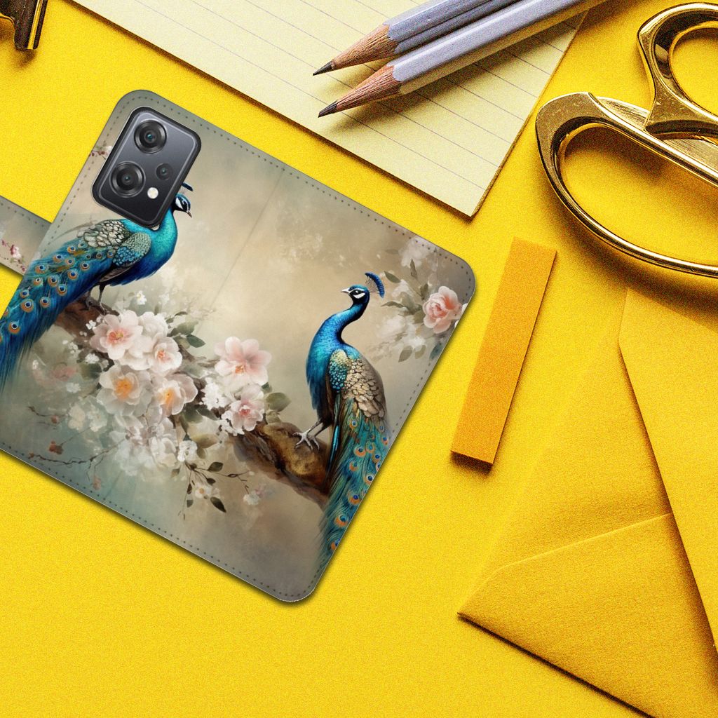 Telefoonhoesje met Pasjes voor OnePlus Nord CE 2 Lite Vintage Pauwen ontwerp voorkant