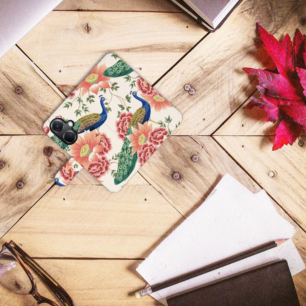 OnePlus Nord CE 3 Telefoonhoesje met Pasjes Pink Peacock bovenaanzicht