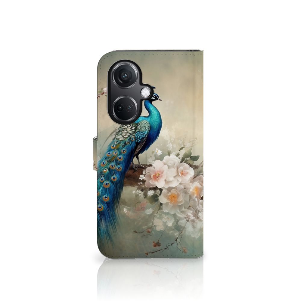 OnePlus Nord CE 3 Telefoonhoesje met Pasjes Vintage Pauwen aanzicht