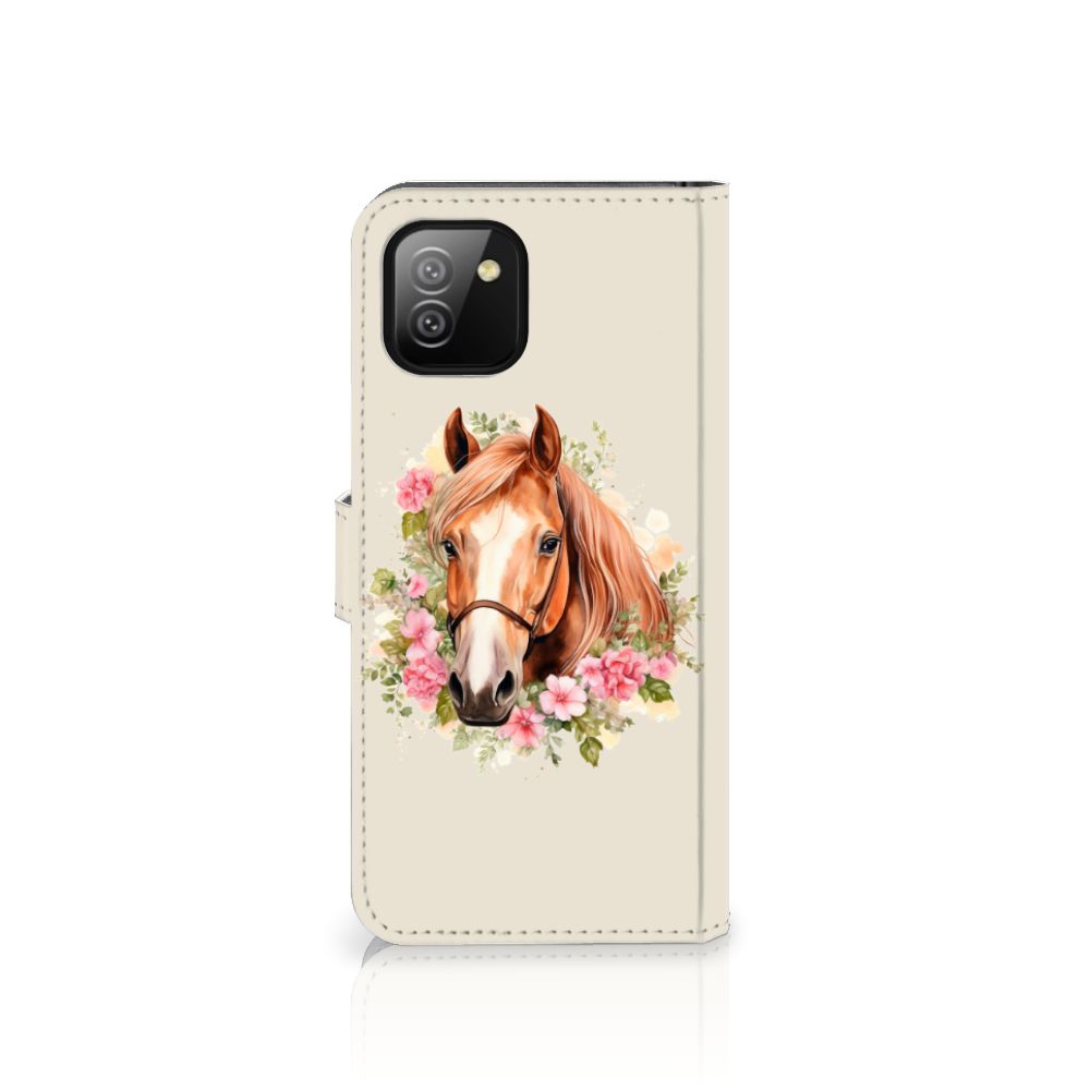 Telefoonhoesje met Pasjes voor Samsung Galaxy A03 Paard met bloemenontwerp voor stijl en bescherming 🌸.