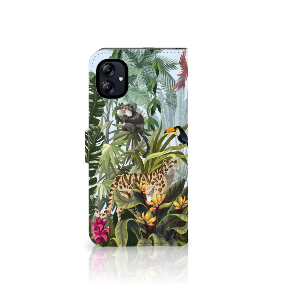 Samsung Galaxy A04e Telefoonhoesje met Pasjes Jungle dieren planten voorzijde