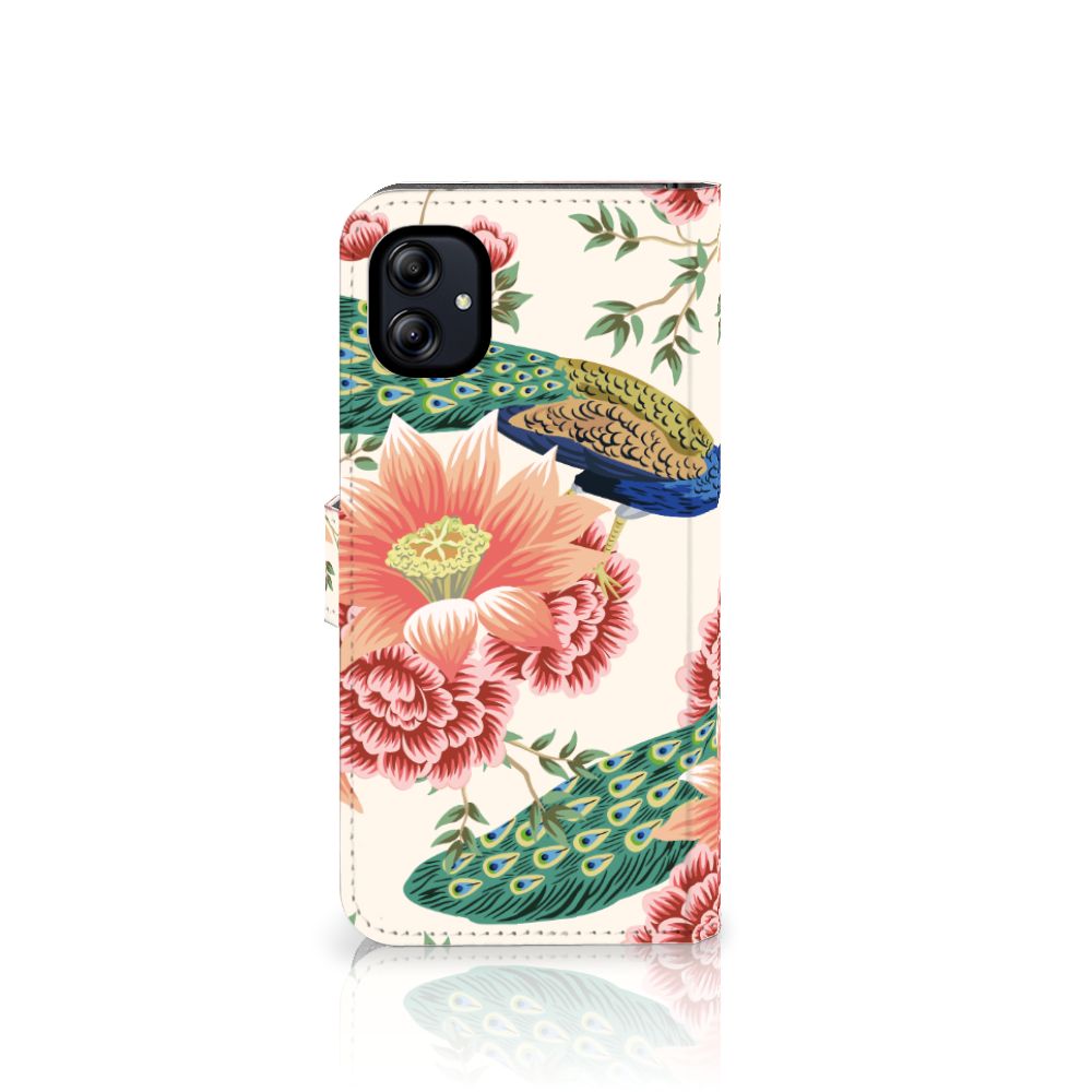 Samsung Galaxy A04e Telefoonhoesje met Pasjes Pink Peacock achteransicht