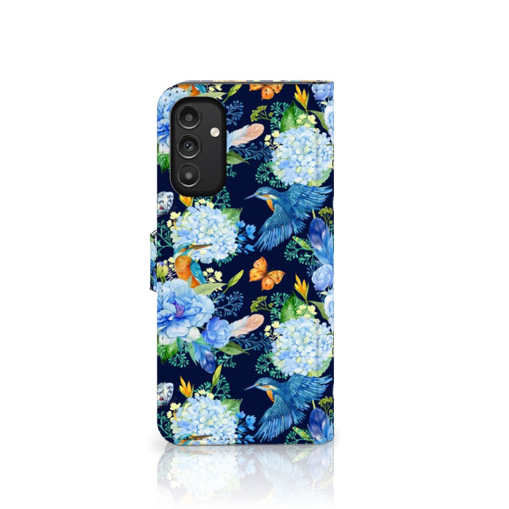 Telefoonhoesje met Pasjes voor Samsung Galaxy A14 4G IJsvogel met bloemen en vlinders patroon.