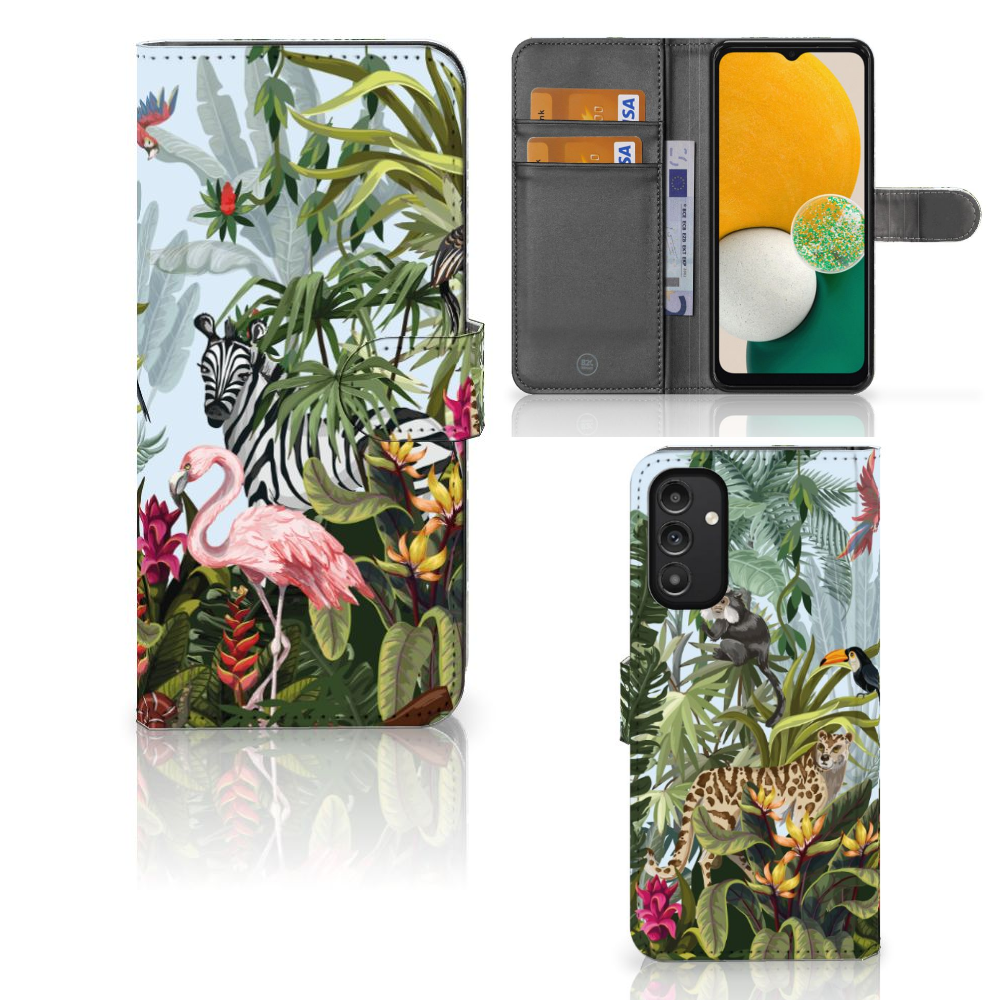 Samsung Galaxy A14 4G Telefoonhoesje met Pasjes Jungle voorkant achterkant binnenkant