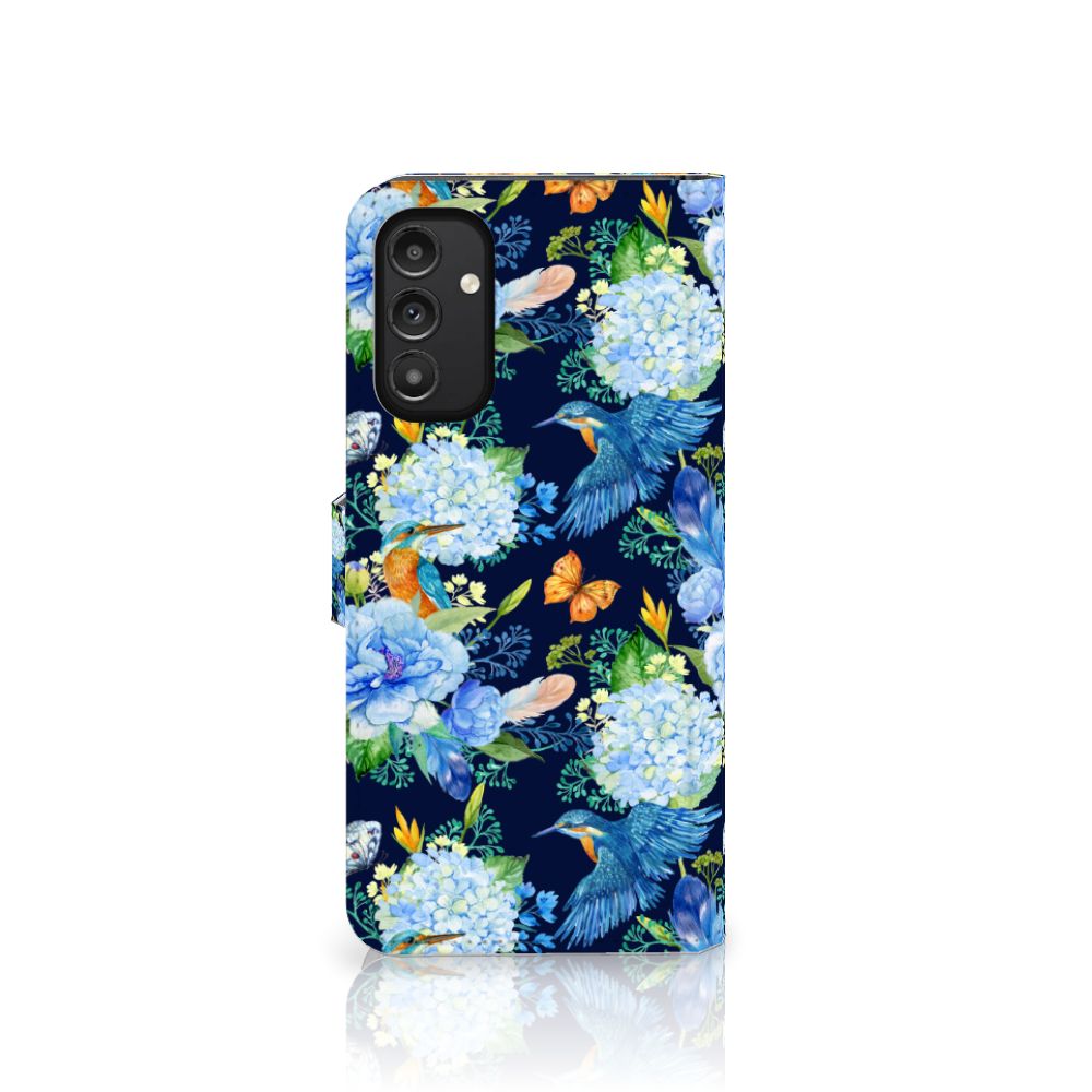 Samsung Galaxy A14 5G Telefoonhoesje met Pasjes IJsvogel voorkant bloemen