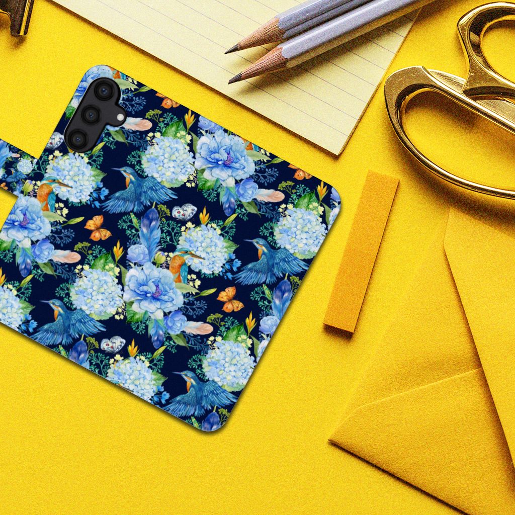 Samsung Galaxy A15 Telefoonhoesje met Pasjes IJsvogel bloemen dessin