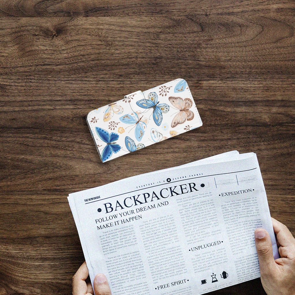 Samsung Galaxy A15 Telefoonhoesje met Pasjes Vlinder bovenaanzicht
