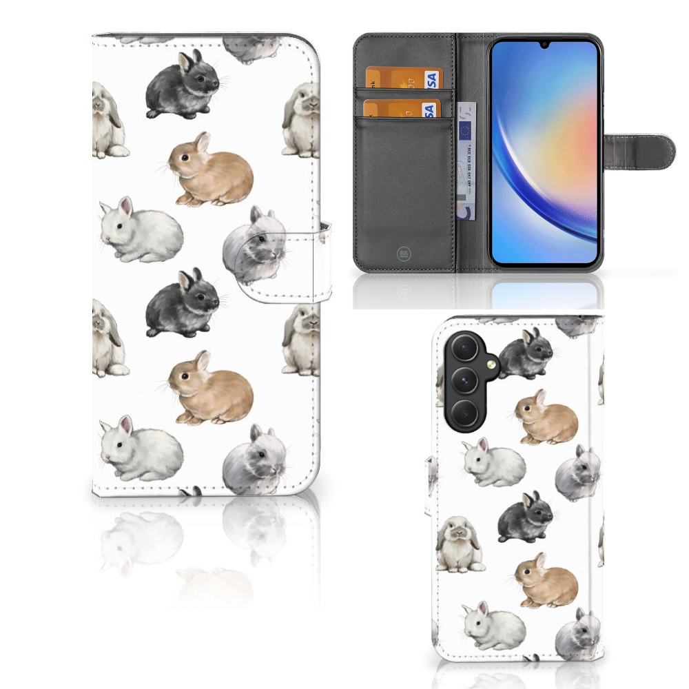Samsung Galaxy A24 4G Telefoonhoesje met Pasjes Konijntjes vooraanzicht binnenkant