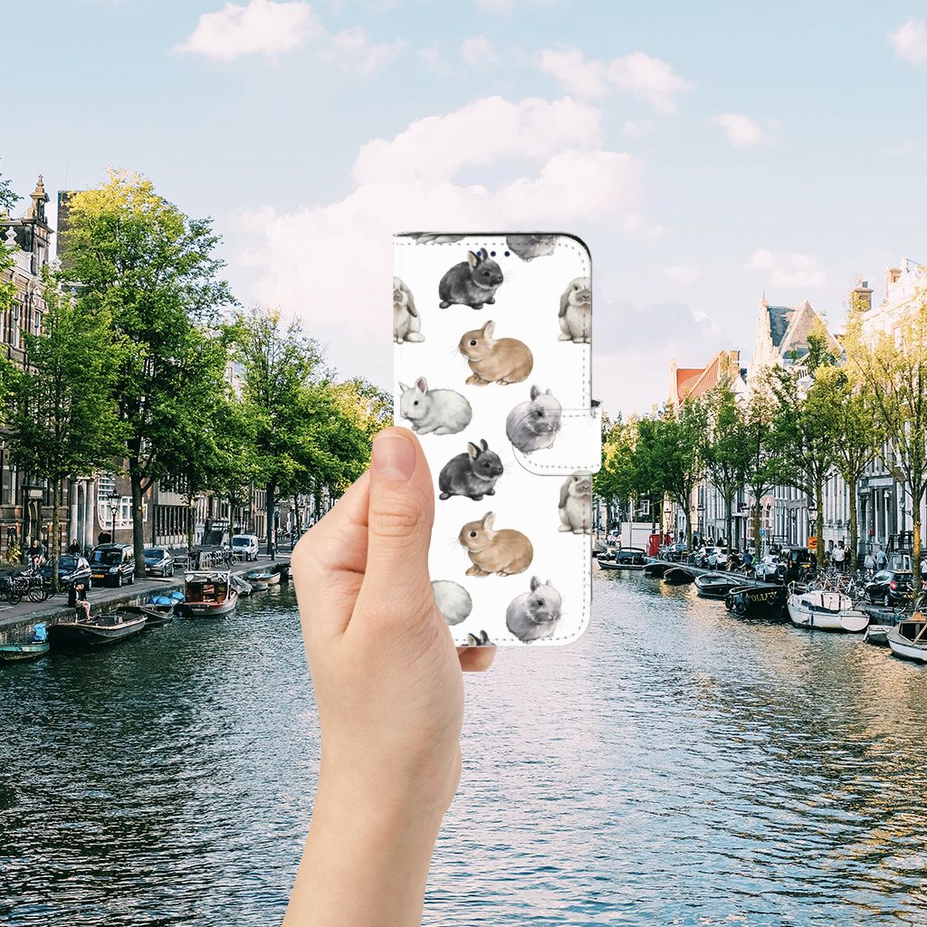 Samsung Galaxy A30 Telefoonhoesje met Pasjes Konijntjes hand aanzicht kanaal
