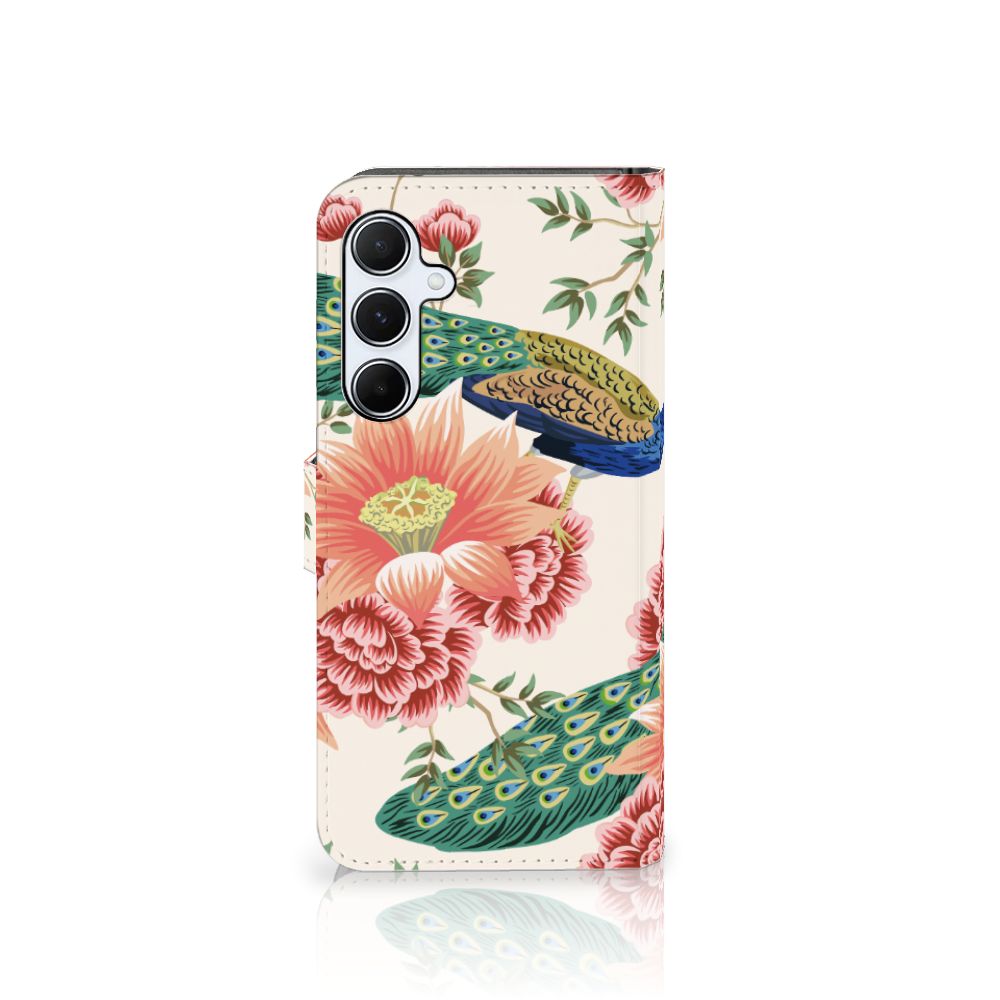 Samsung Galaxy A55 Telefoonhoesje met Pasjes Pink Peacock achterkant