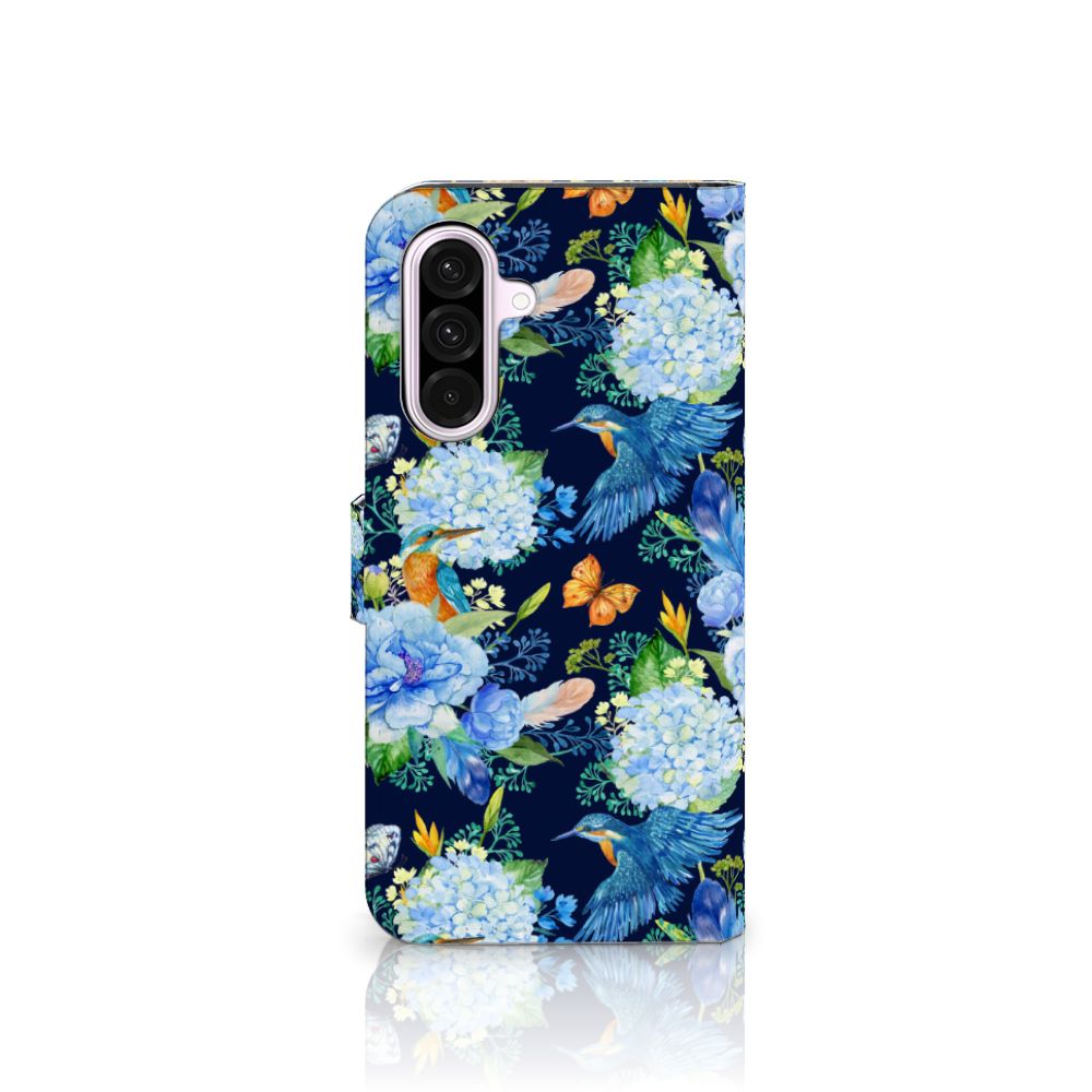 Samsung Galaxy A56 Telefoonhoesje met Pasjes IJsvogel bloemen aanzicht