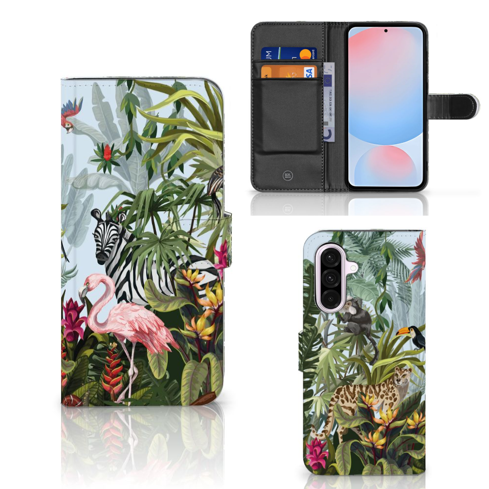 Samsung Galaxy A56 Telefoonhoesje met Pasjes Jungle dieren design voorzijde zijkant binnenzijde