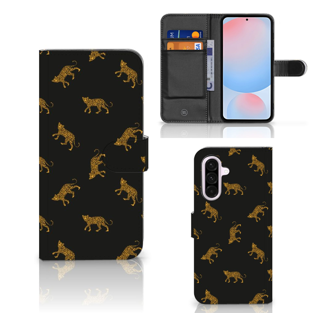 Samsung Galaxy A56 Telefoonhoesje met Pasjes Leopards design voorzijde zijkant
