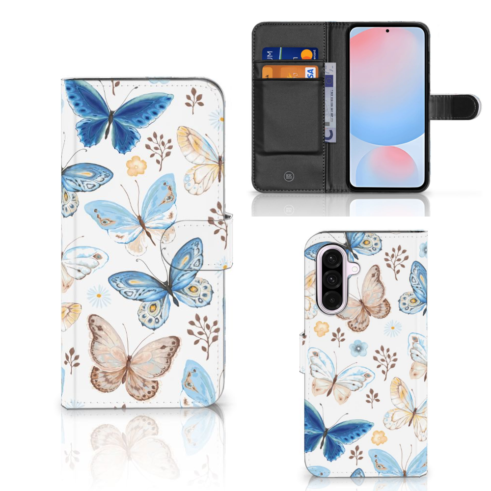 Samsung Galaxy A56 Telefoonhoesje met Pasjes Vlinder vooraan zijaanzicht