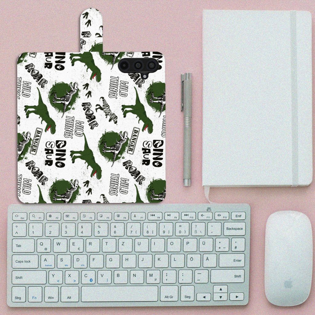 Samsung Galaxy M54 Telefoonhoesje met Pasjes Dinosaurus bovenaanzicht