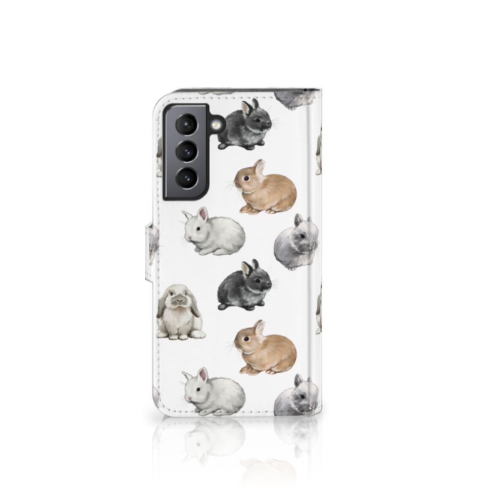 Samsung Galaxy S21 FE Telefoonhoesje met Pasjes Konijntjes voorkant
