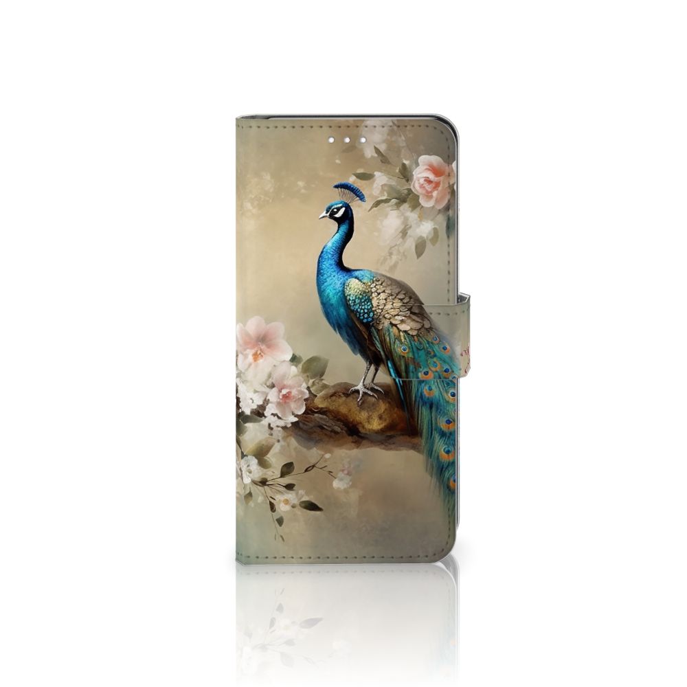 Samsung Galaxy S21 Telefoonhoesje met Pasjes Vintage Pauwen aanzicht