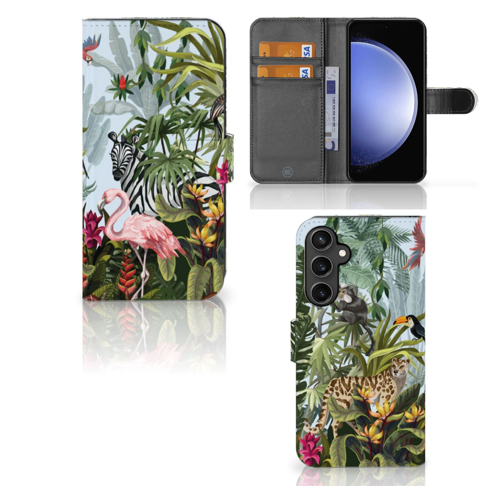 Telefoonhoesje met Pasjes voor Samsung Galaxy S23 FE Jungle met tropisch design en dieren 🦓🦩, perfect voor cadeau!