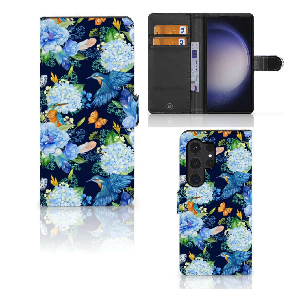 Samsung Galaxy S24 Ultra Telefoonhoesje met Pasjes IJsvogel zijkant binnenkant voorkant