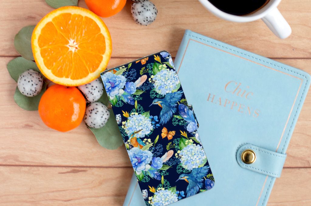 Samsung Galaxy S24 Ultra Telefoonhoesje met Pasjes IJsvogel bovenaanzicht bloemen fruit