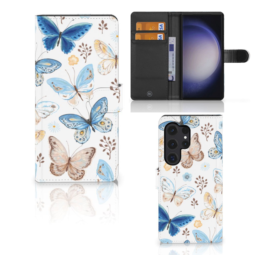 Samsung Galaxy S24 Ultra Telefoonhoesje met Pasjes Vlinder vooraanzicht en binnenzijde