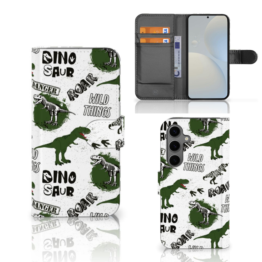 Samsung Galaxy S25 Telefoonhoesje met Pasjes Dinosaurus voorzijde binnenzijde