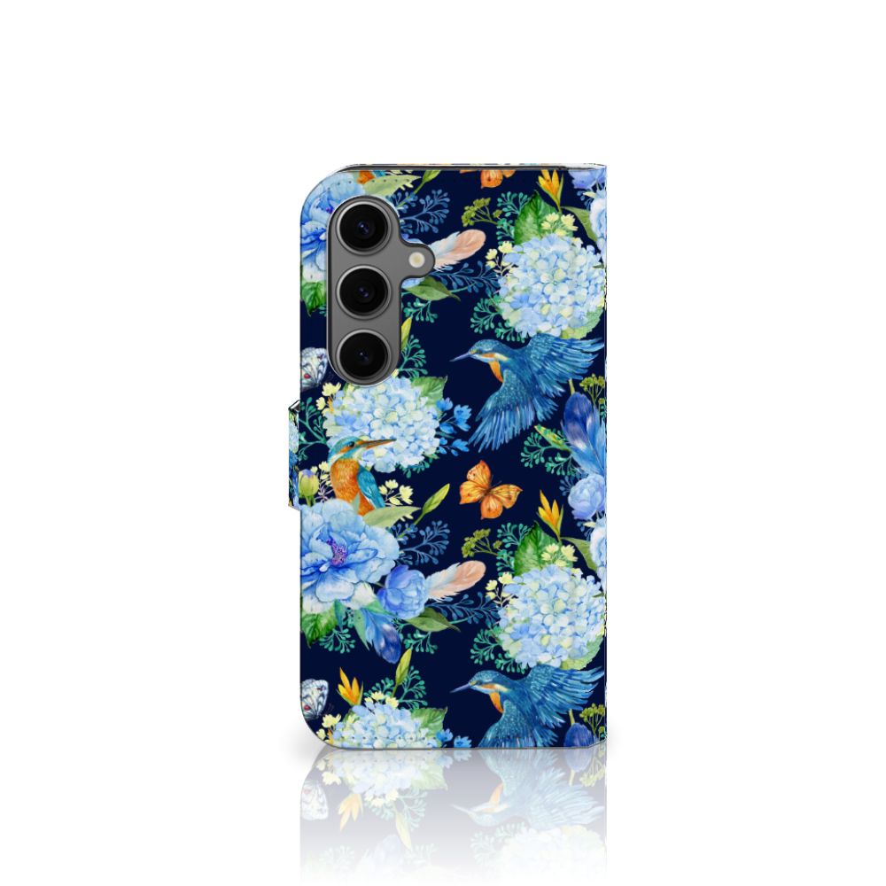 Samsung Galaxy S25 Telefoonhoesje met Pasjes IJsvogel achteraanzicht bloemen