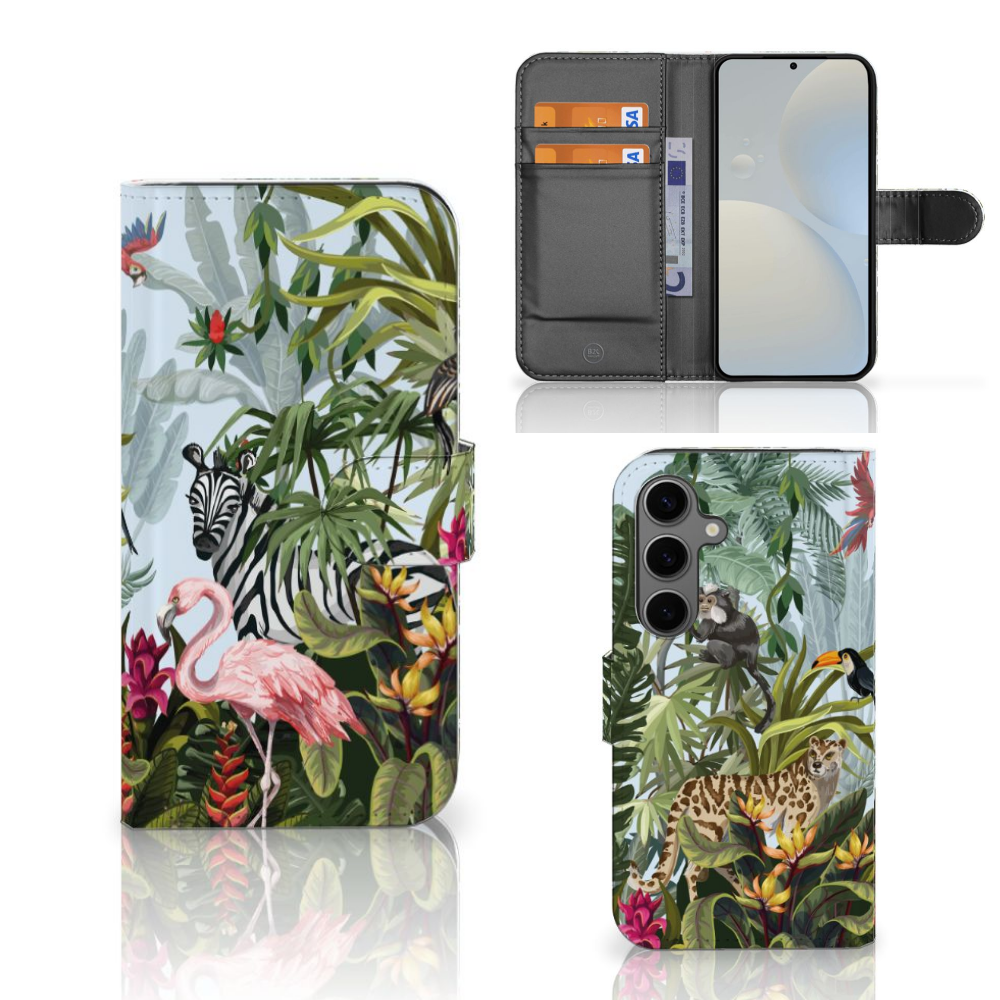 Samsung Galaxy S25 Telefoonhoesje met Pasjes Jungle design voorzijde en achterzijde