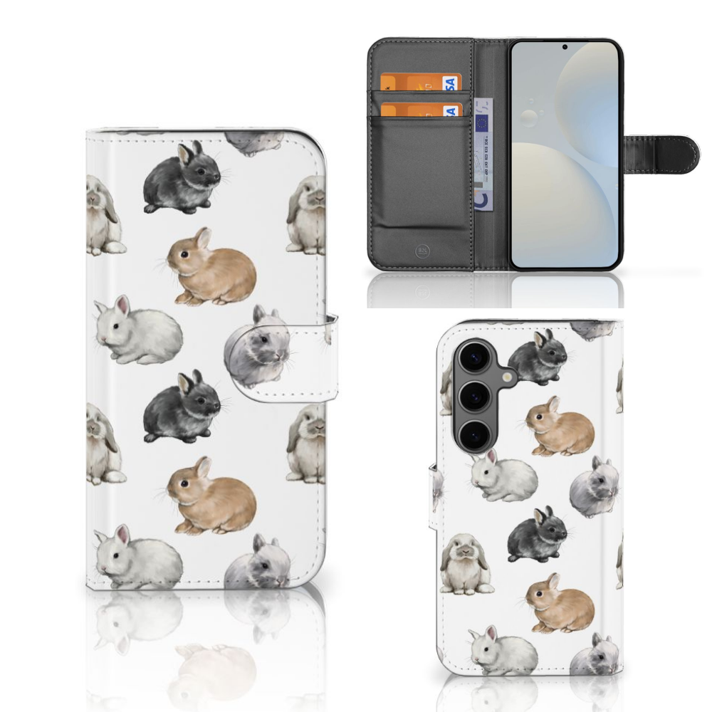 Samsung Galaxy S25 Telefoonhoesje met Pasjes Konijntjes vooraan zijaanzicht