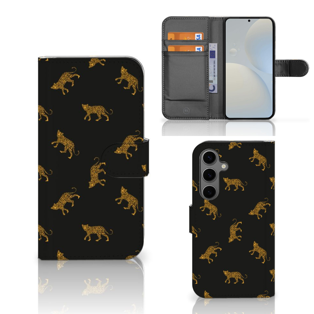 Samsung Galaxy S25 Telefoonhoesje met Pasjes Leopards voorkant achterkant binnenkant