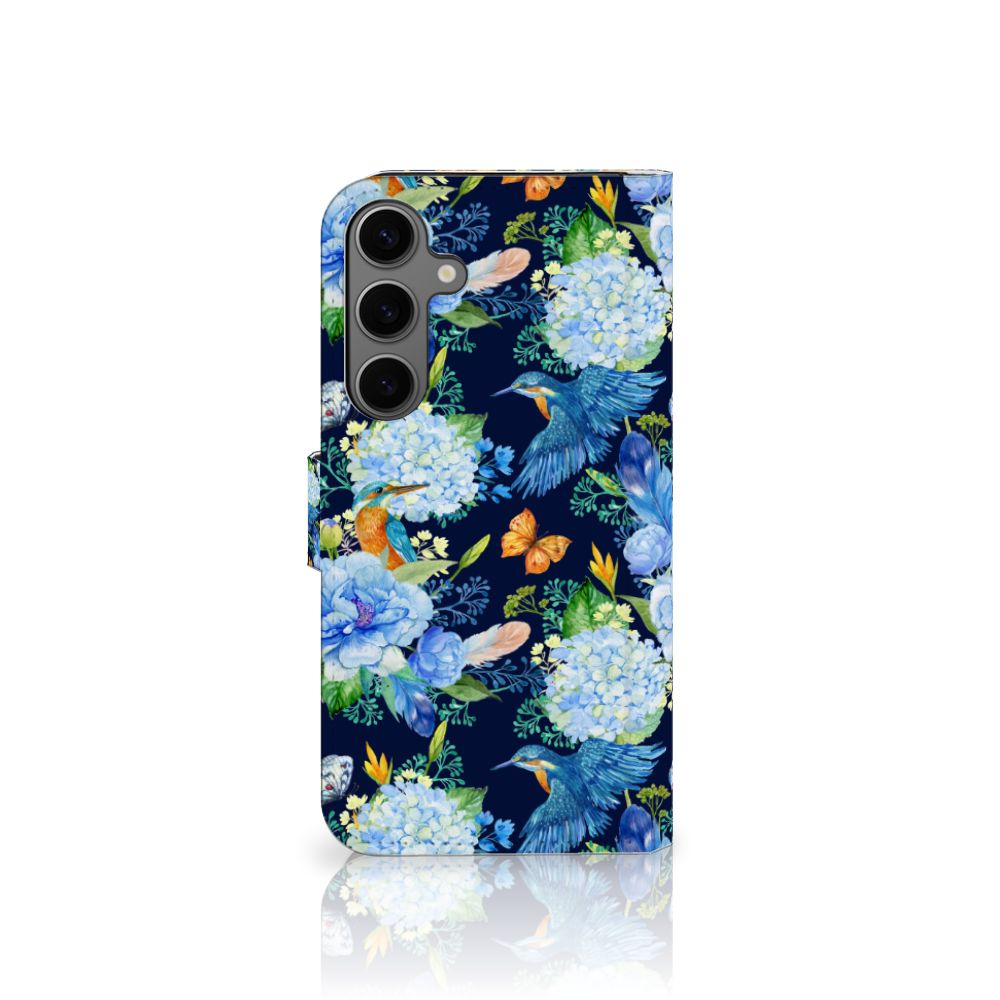Samsung Galaxy S25 Plus Telefoonhoesje met Pasjes IJsvogel bloemen aanzicht
