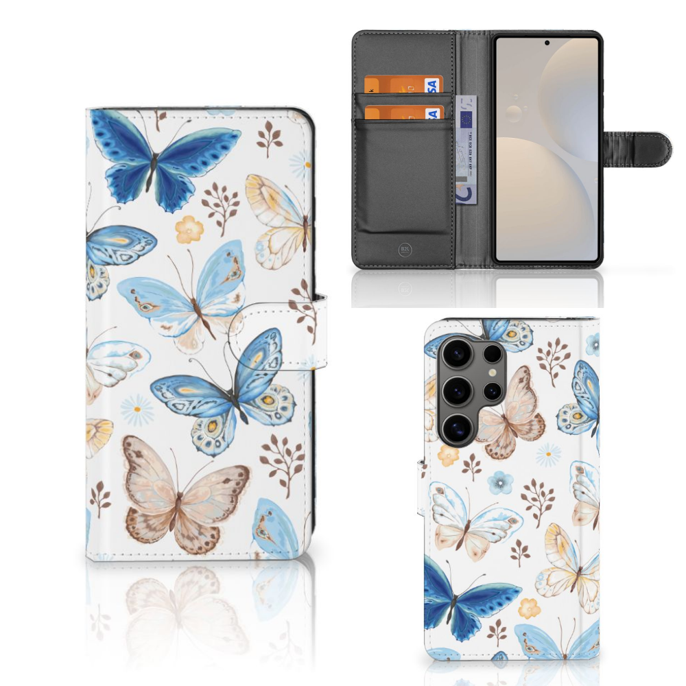 Samsung Galaxy S25 Ultra Telefoonhoesje met Pasjes Vlinder voorkant achterkant aanzicht