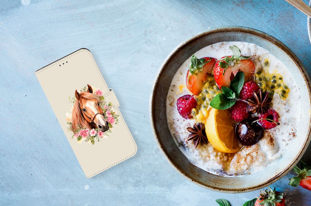Samsung Galaxy Xcover 6 Pro Telefoonhoesje met Pasjes Paard bovenaanzicht