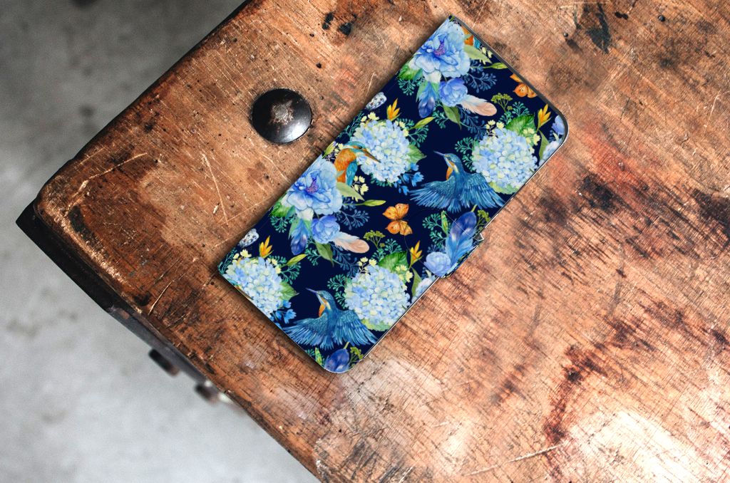 Samsung Galaxy Xcover 7 Telefoonhoesje met Pasjes IJsvogel bovenaanzicht bloemen