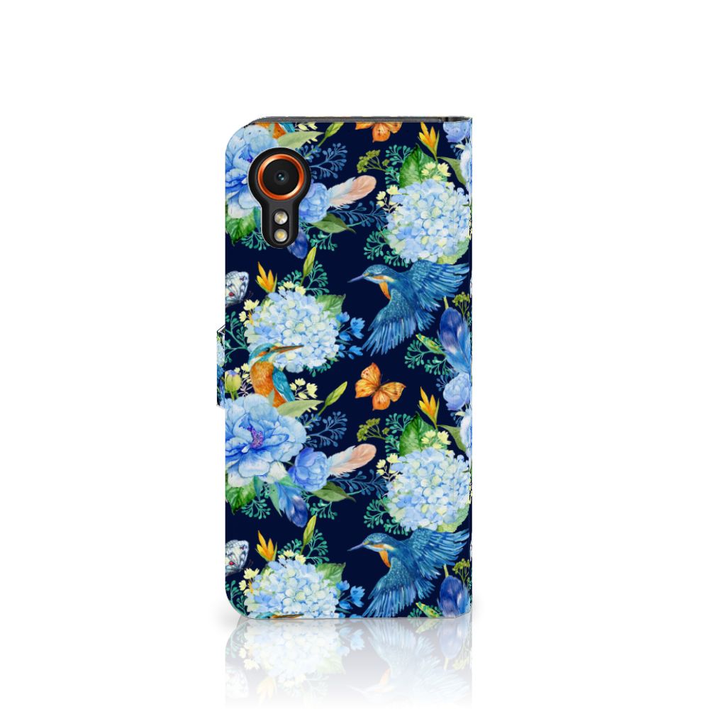 Samsung Galaxy Xcover 7 Telefoonhoesje met Pasjes IJsvogel bloemen aanzicht