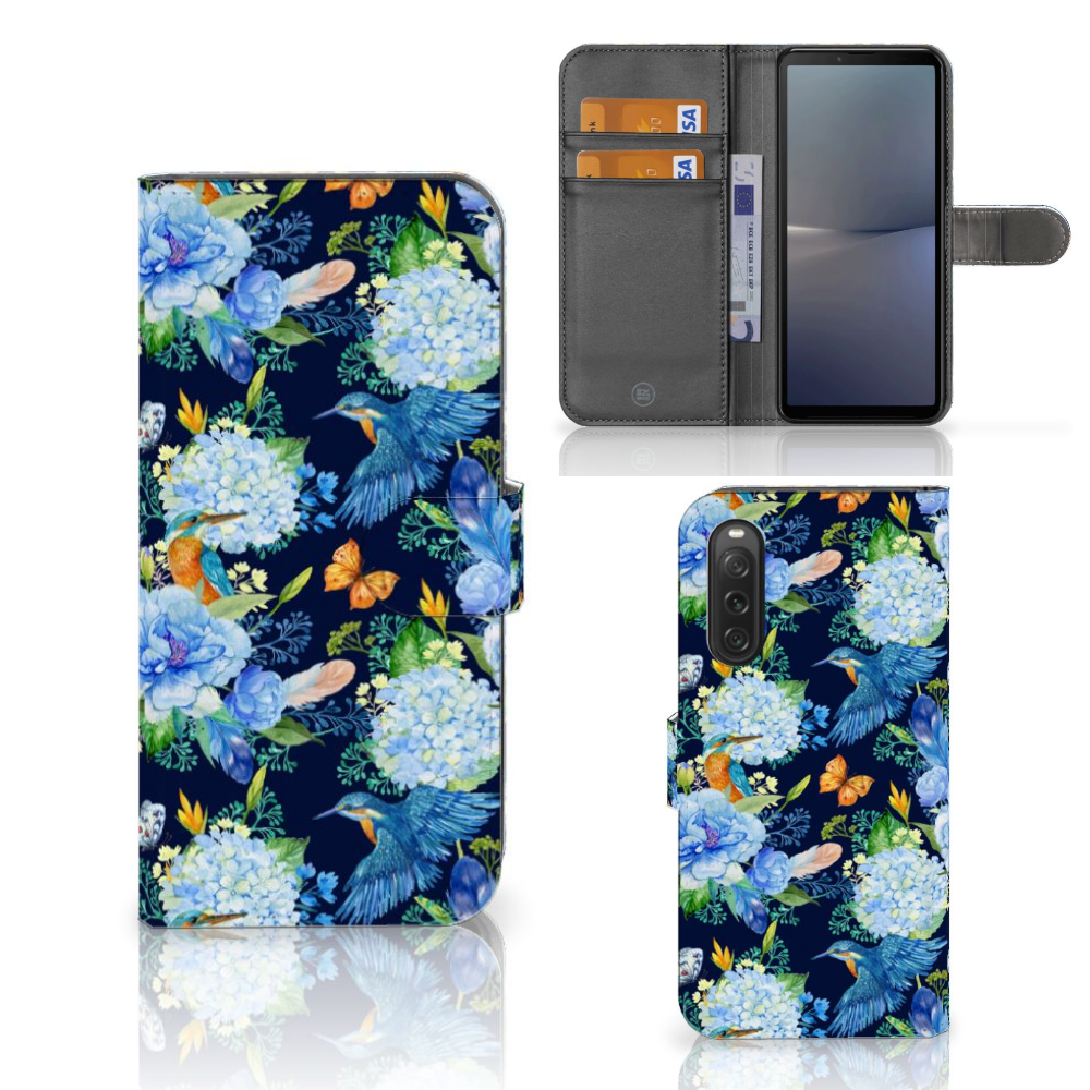 Sony Xperia 10 V Telefoonhoesje met Pasjes IJsvogel vooraanzicht achteraanzicht binnenkant