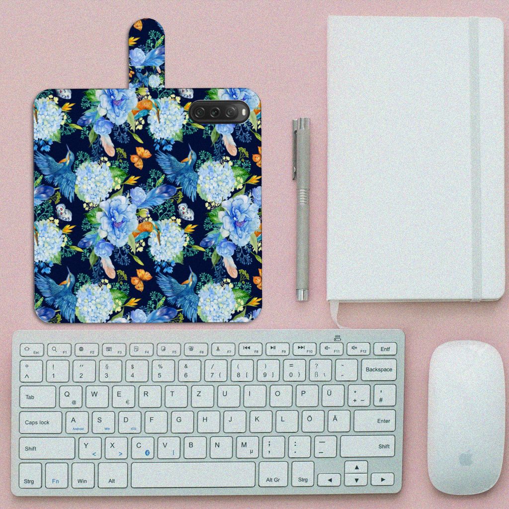 Sony Xperia 10 V Telefoonhoesje met Pasjes IJsvogel bloemen design bovenaanzicht