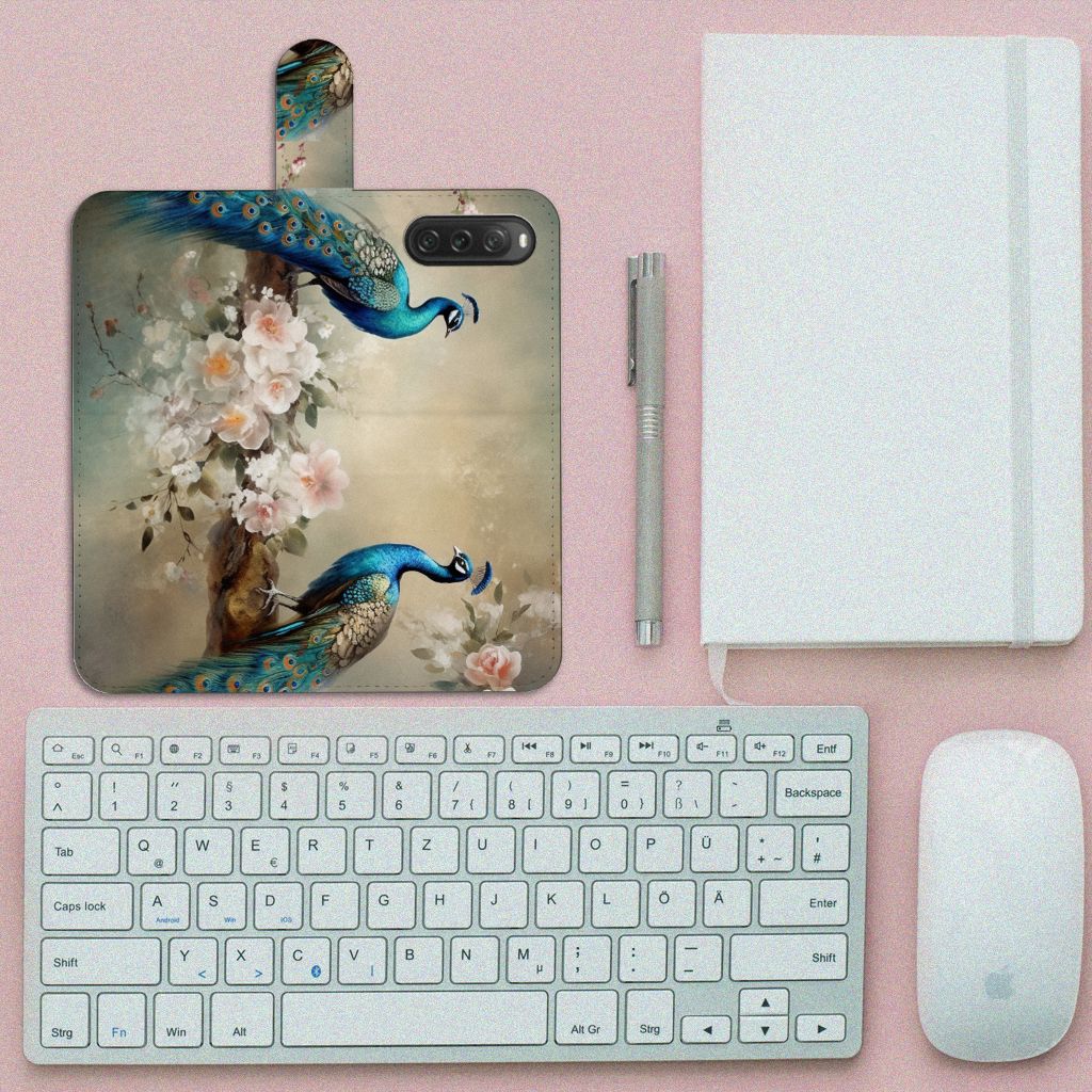 Sony Xperia 10 V Telefoonhoesje met Pasjes Vintage Pauwen bovenaanzicht