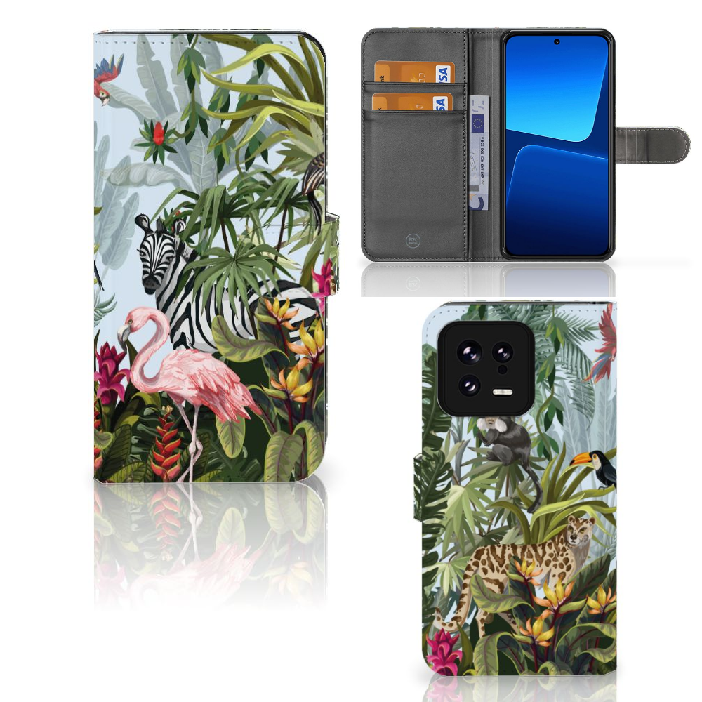 Telefoonhoesje met Pasjes voor Xiaomi 13 Jungle met dieren, stijlvol en praktisch voor cadeau en bescherming 🌴