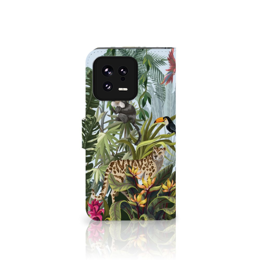 Telefoonhoesje met Pasjes voor Xiaomi 13 Jungle met dieren en tropische planten, perfect als cadeau en bescherming 🌿