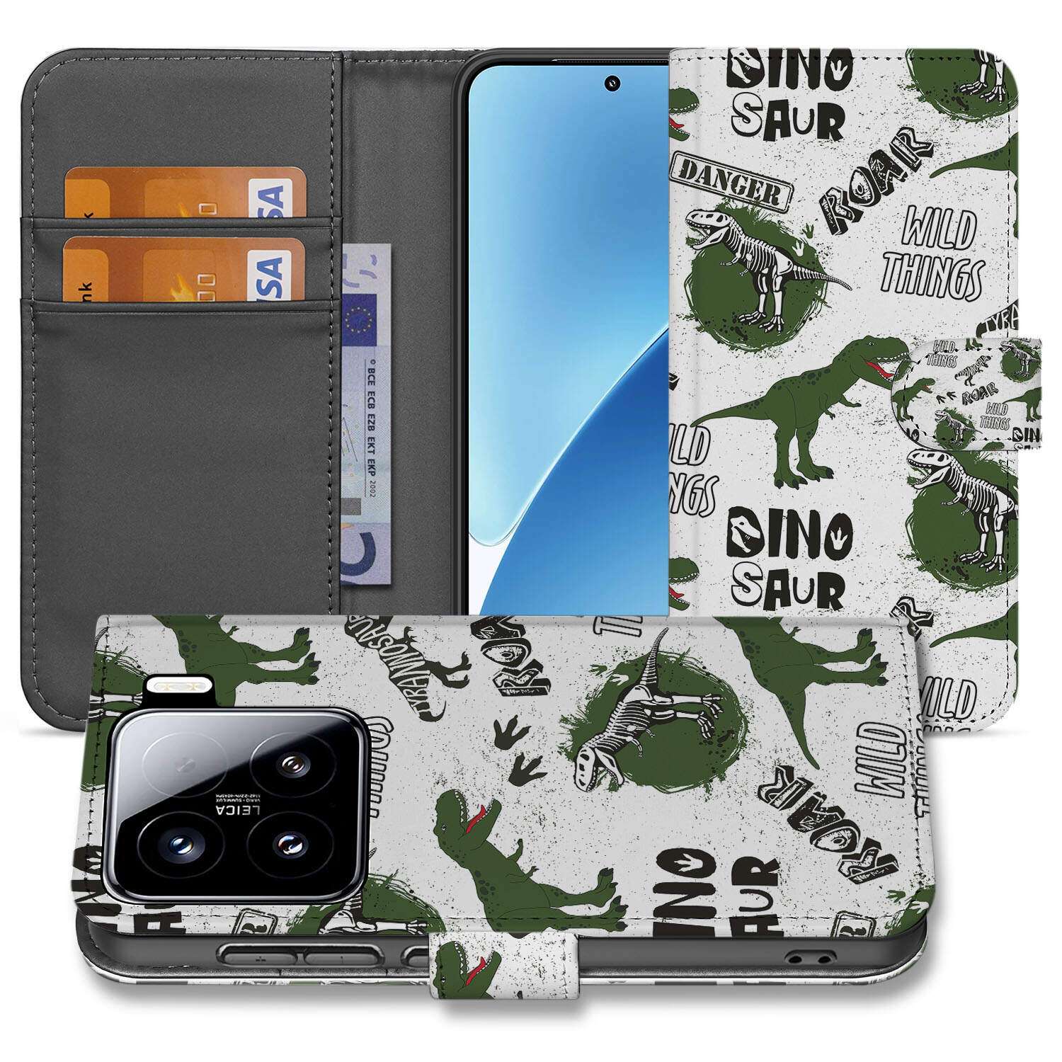 Xiaomi 15 Telefoonhoesje met Pasjes Dinosaurus boekcase voorzijde